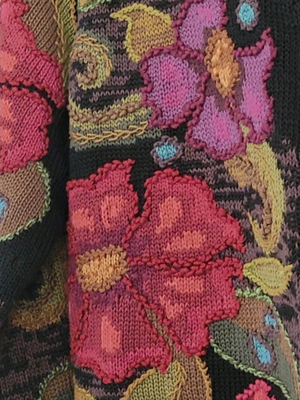 Peruvian Connection art knit handmade pima cotton cardigan XL floral Peru - Picture 12 of 16